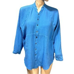 We The Free Summer Dream Blue Button Front Gauze Shirt Size S Small Gauzy